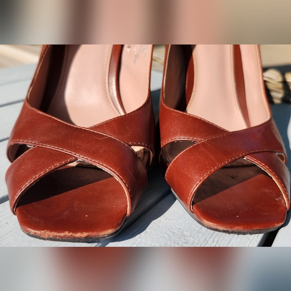 CALVIN KLEIN Fabrina calf cognac color wooden heels in size 7 - Picture 11 of 13